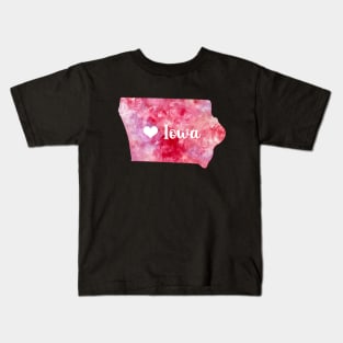 Iowa state watercolor map watercolor Watercolour pink heart Kids T-Shirt